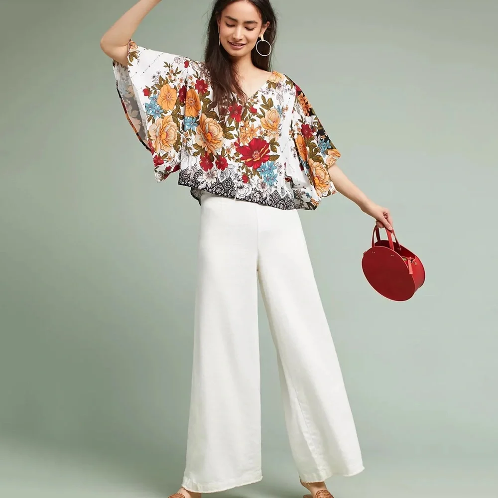 NWT Farm Rio Anthropologie Floral Blouse White Red Green Size S Small - Picture 4 of 7